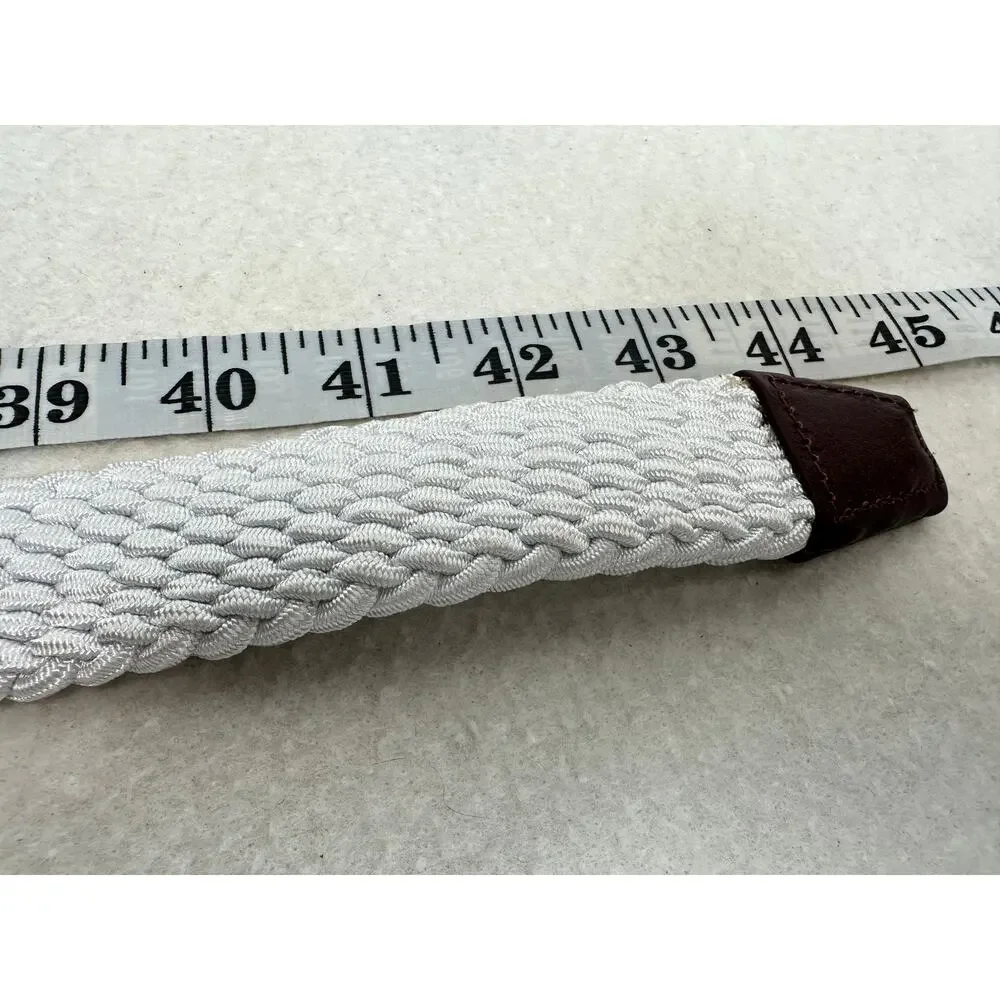 Johnston & Murphy Woven Braided Stretch-Knit Belt Brown Leather Trim SZ XL